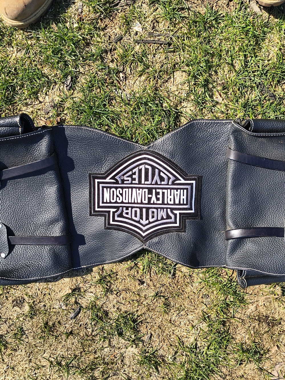 Harley-Davidson Motorcycle Black Leather Duffel Saddle Bag  w/ Embroidered Logo - Picture 7 of 8